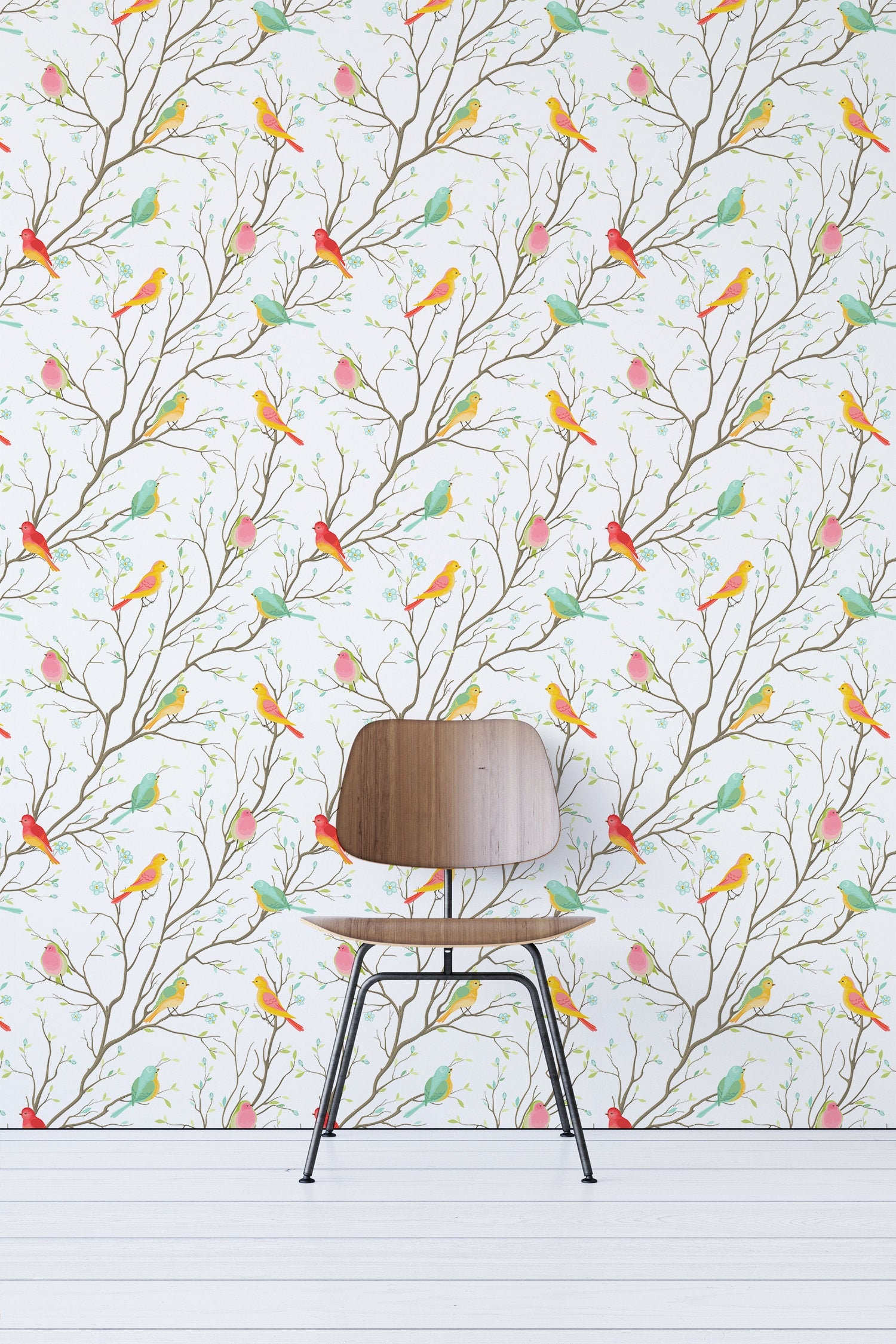Wallpaper With Colorful Birds Pattern Removable Wallpaper - Etsy UK