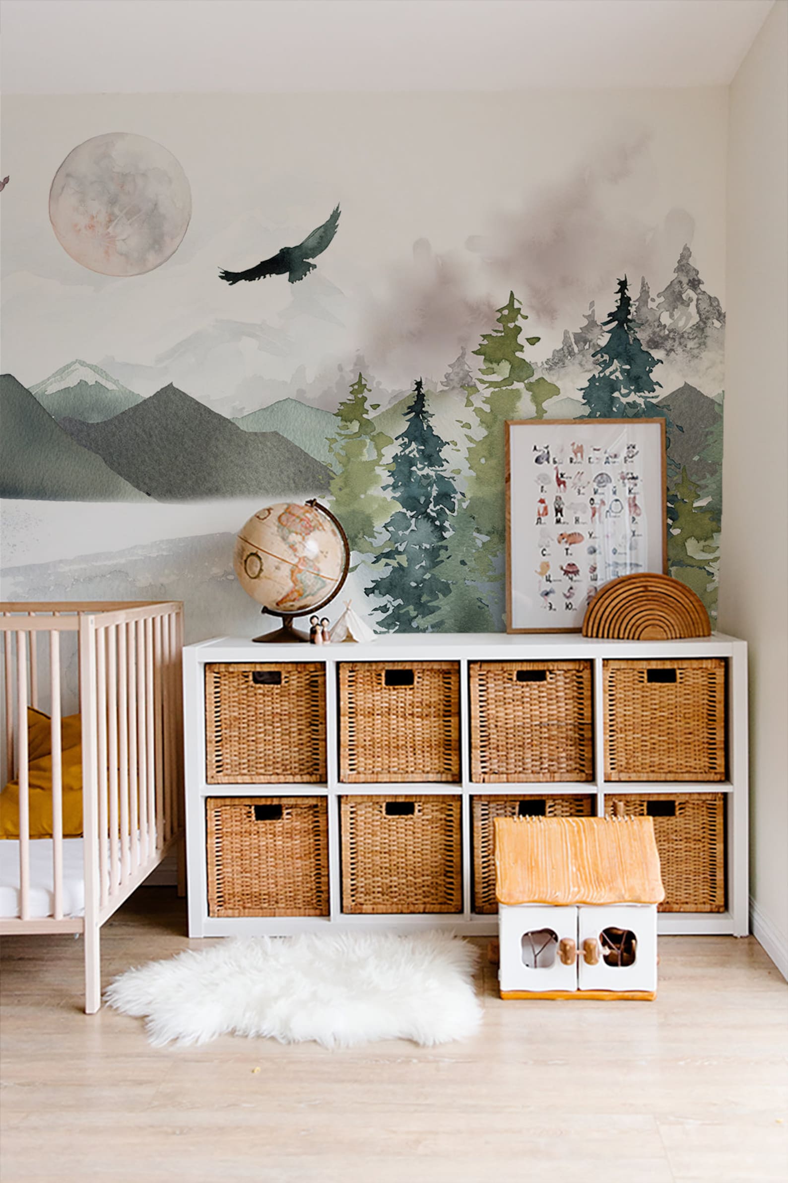 Forest Nursery Wallpaper, Nursery Name Sign, Watercolor Nursery