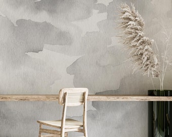 Grey watercolor wallpaper, Abstract watercolor removable wallpaper, Grey abstract wallpaper, Peel and stick watercolor wallpaper