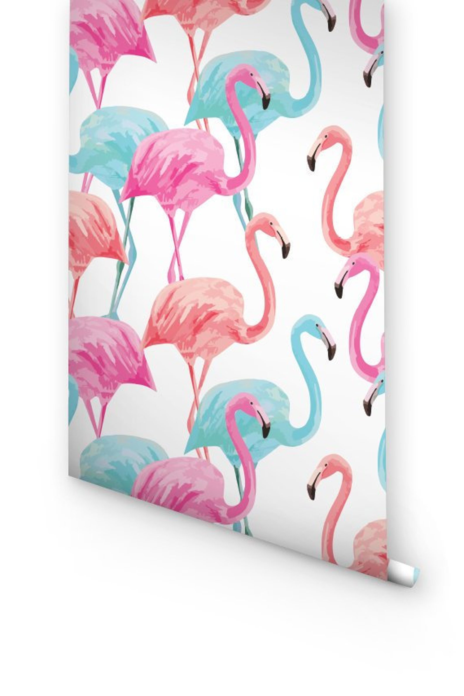 Colorful Flamingo Removable Wallpaper Watercolor Flamingo Etsy