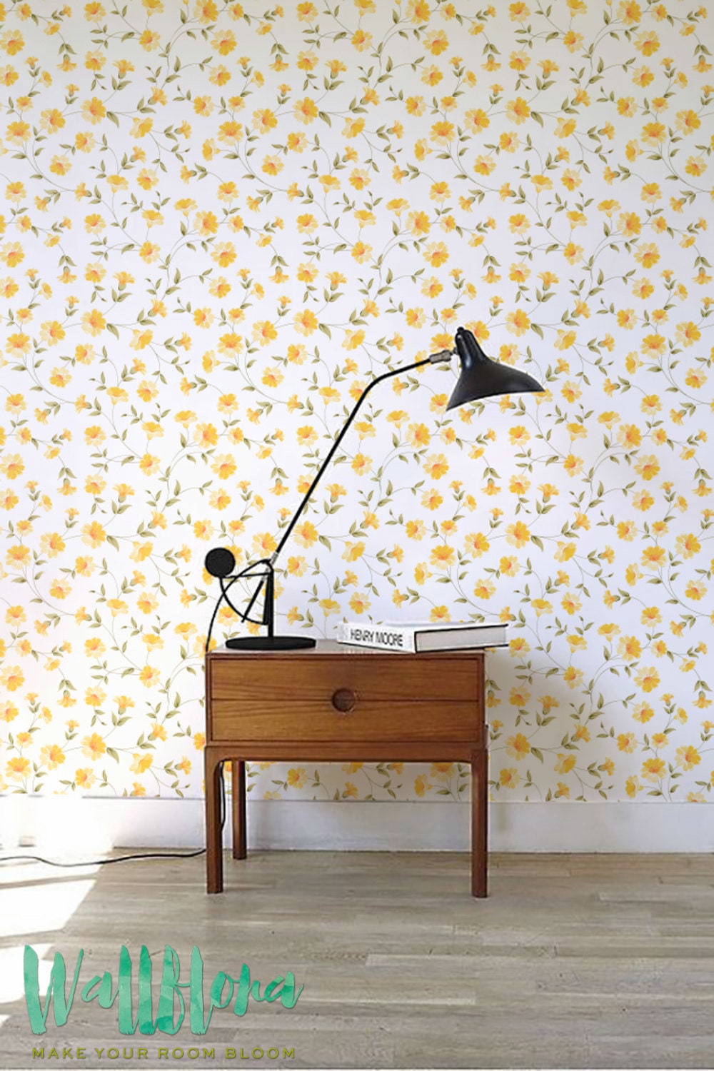 GLOW4U Papel de contacto autoadhesivo con patrón floral amarillo, papel  tapiz no tejido, papel mural extraíble para cocina, baño, muebles, tocador