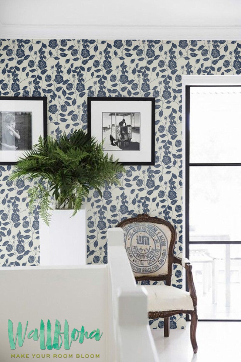 Floral wall mural 173 Dark blue garden rose wall sticker Dark blue garden rose wall covering Dark blue flower nursery wallpaper