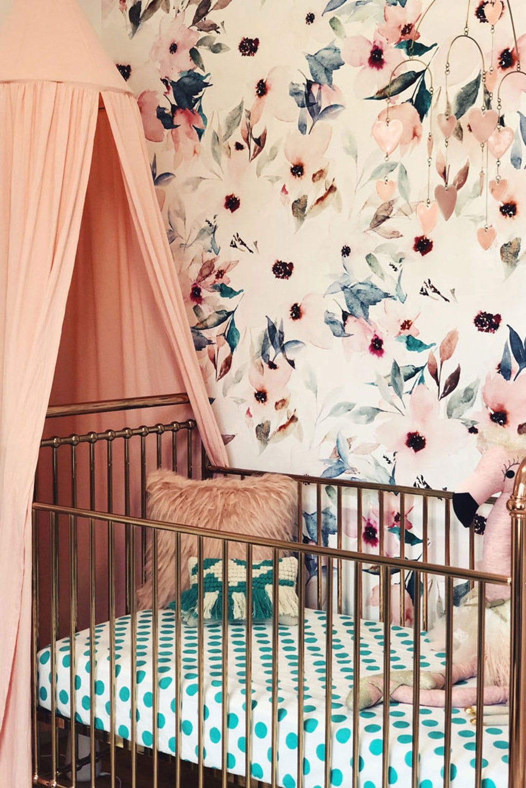 Floral Design Wall Mural, Watercolor Wall Covering, Floral Wall Mural ...