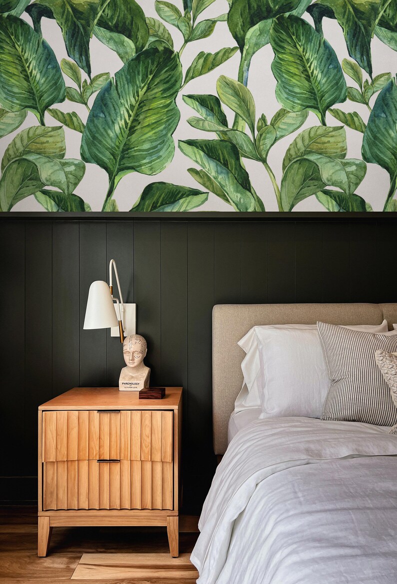 Removable wallpaper with Banana leaf print, Banana leaves peel and stick wallpaper, tropical leaf removable wallpaper for nursery image 4