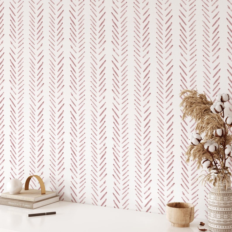 Pink Herringbone Wallpaper Pink Nursery Wallpaper Peel and Etsy
