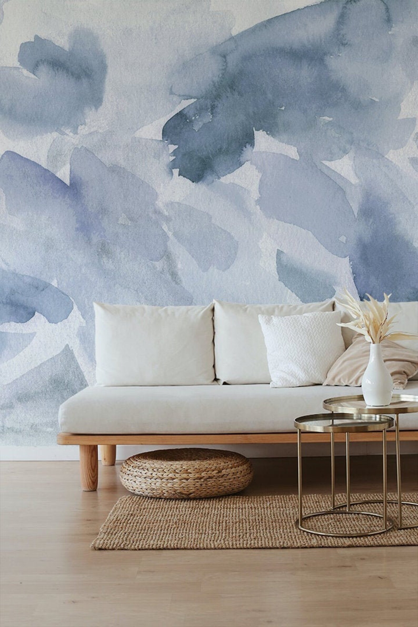 Watercolor abstract peel and stick wallpaper Blue watercolor Etsy