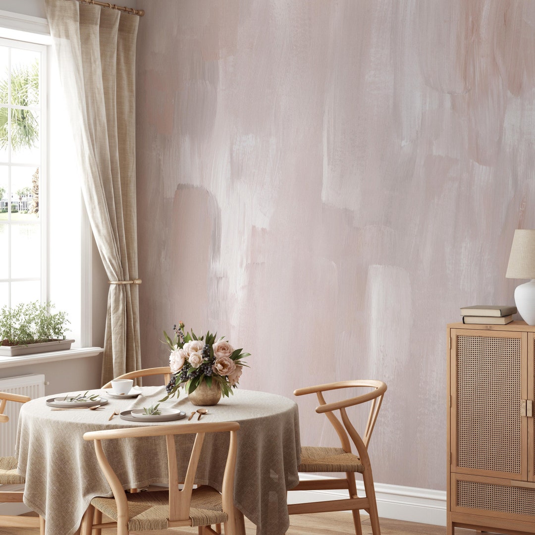 Pink Wall Covering for Bedroom, Pink Paint Wallpaper Mural, Abstract Peel Stick Wallpaper
