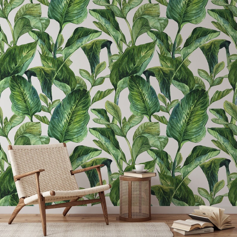 Removable Wallpaper With Banana Leaf Print Banana Leaves Peel Etsy