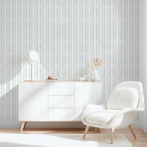 Sage Green Chevron Wallpaper Peel and Stick Herringbone Self Etsy