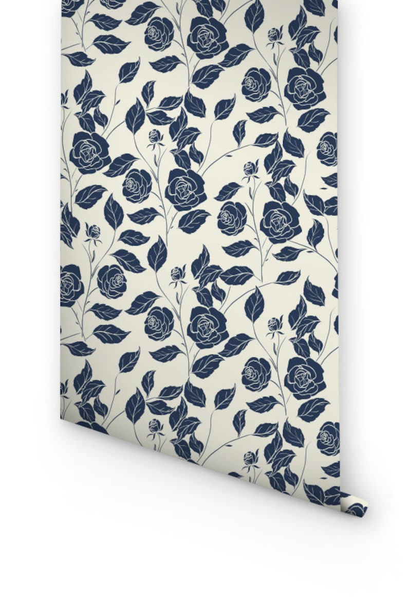 Floral wall mural 173 Dark blue garden rose wall sticker Dark blue garden rose wall covering Dark blue flower nursery wallpaper
