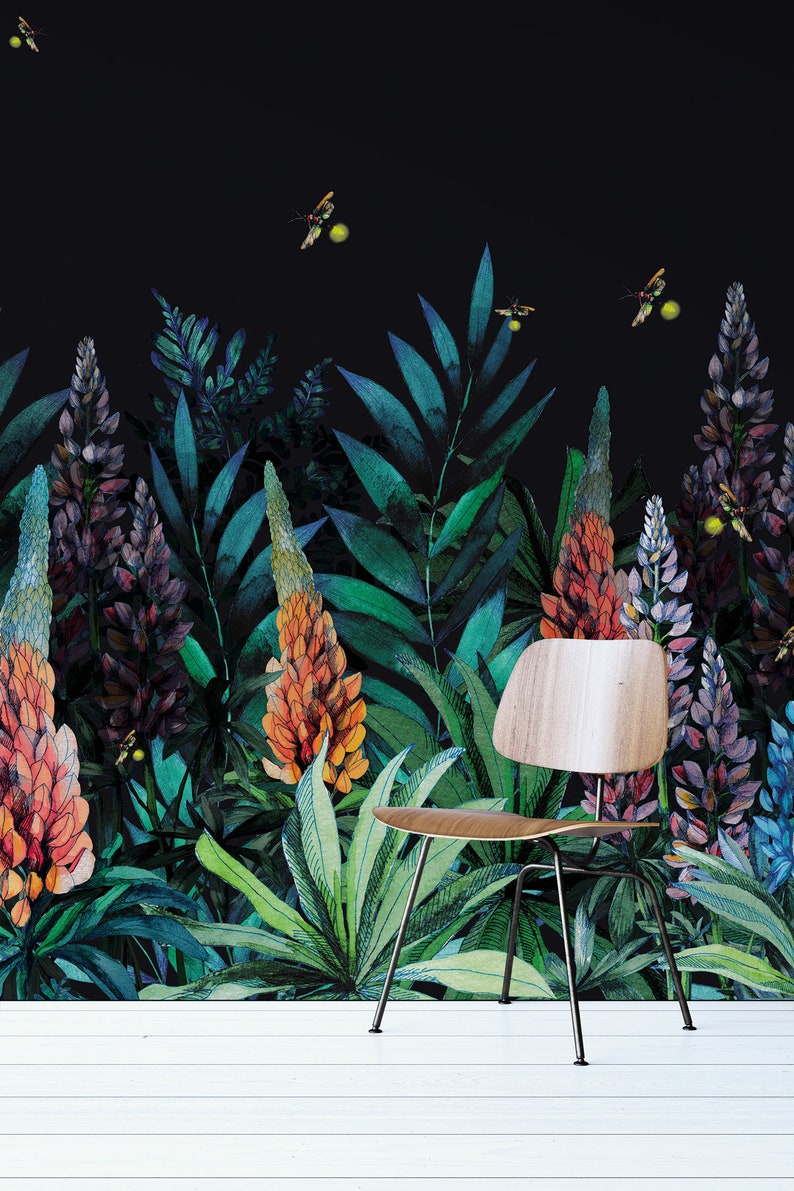 Botanical Peel and Stick Wallpaper Dark Floral Wallpaper - Etsy