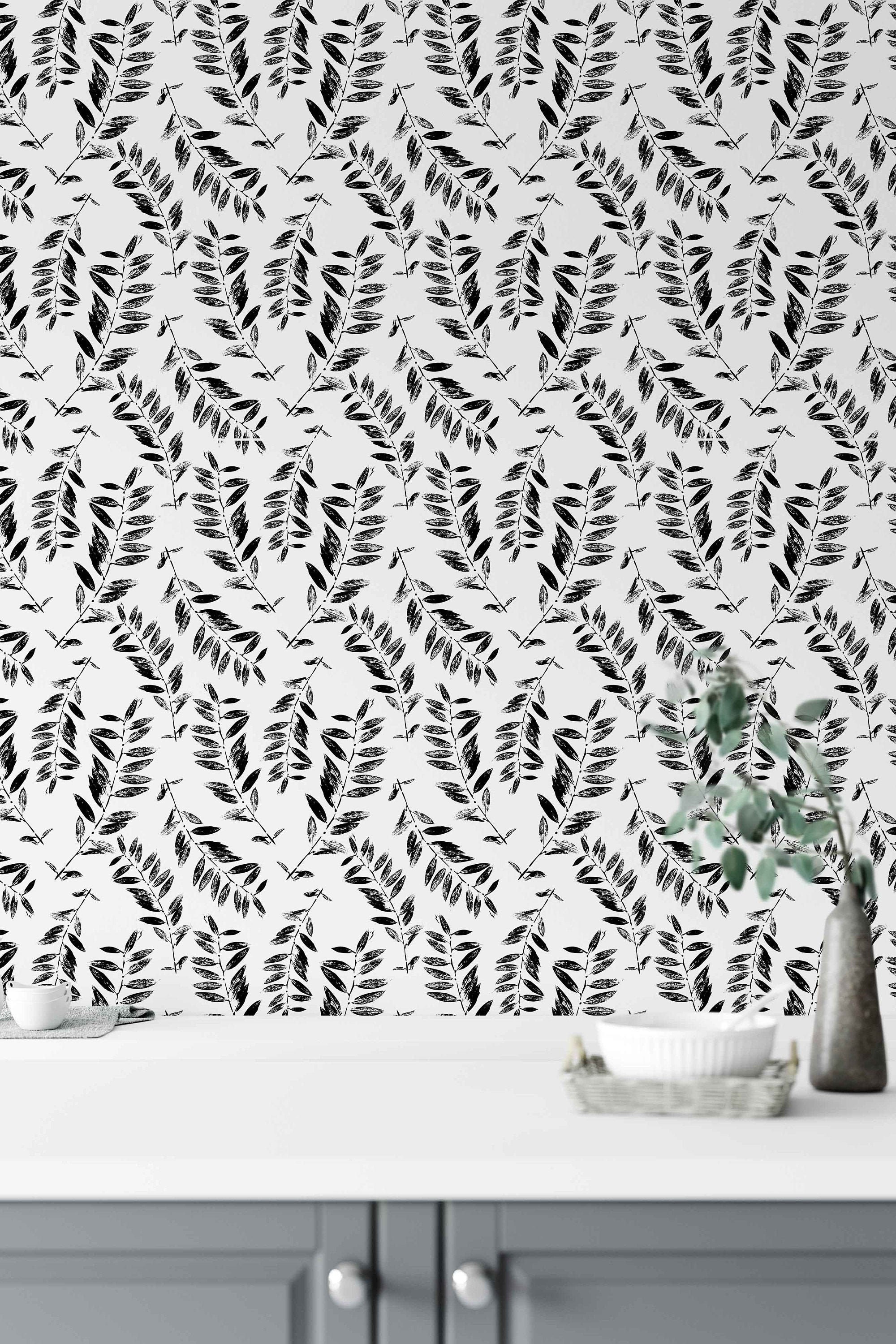 Peel and Stick Wallpaper With Black and White Tropical Leaf - Etsy Ireland