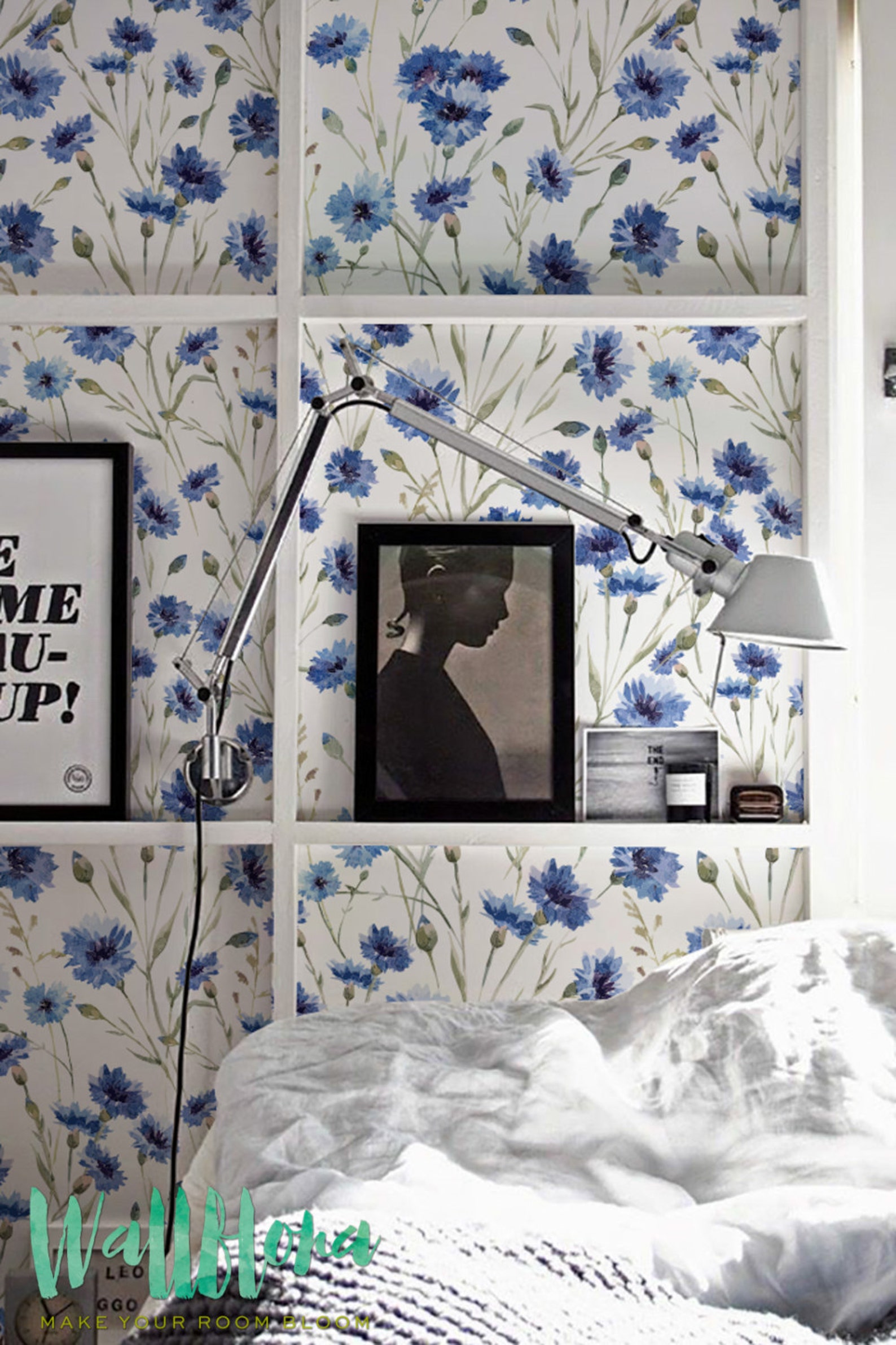 Blue Cornflower Pattern Wallpaper Removable Wallpaper Floral - Etsy