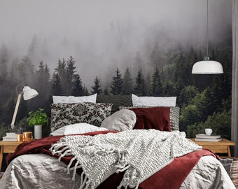 Peel and Stick Wallpaper Mural - Misty Forest Landscape - Removable Wallpaper for Bedroom, Living Room, Nursery
