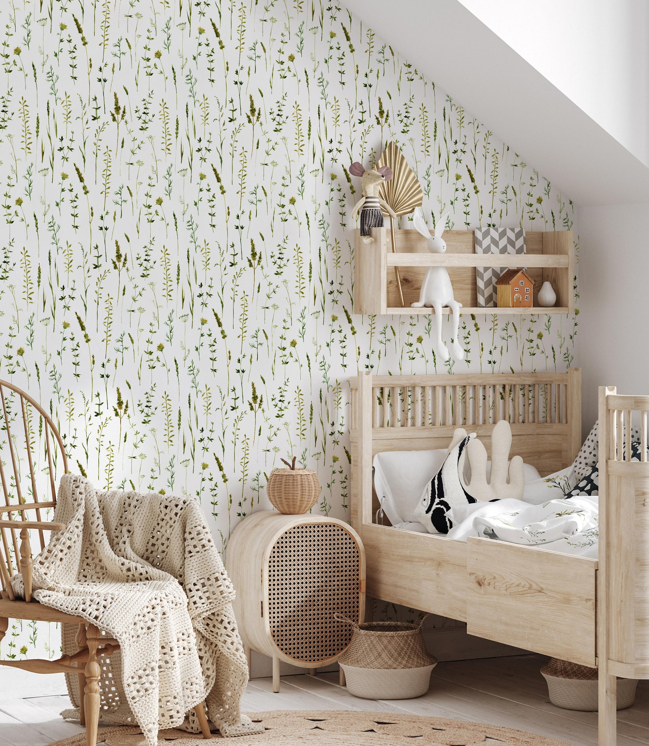 Relaxing Children's Moon Sun Stars Sage Green Wallpaper | Littlephant Happy  Cloud