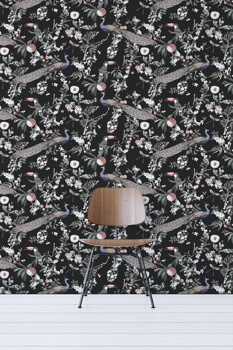 Dark Botanical Peel and Stick Wallpaper Dark Floral Etsy