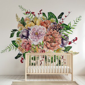 Blumen Tapete zum Aufkleben, Blumen Wandtattoo, Kinder Tapete zum Abziehen und Aufkleben, Blumen Tapete für die Wand, Aquarell Wandbild
