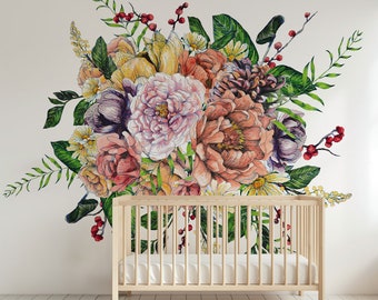 Floral peel and stick wallpaper, Floral Accent Wall, Kid wallpaper peel and stick, Floral Mural for Nursery, Kids Room