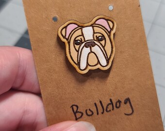 Beige bulldog pin-bulldog dog head pin-dog breed pin-bulldog dog face pin-wood pin-bulldog