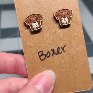 Boxer dog stud earrings-laser cut and engraved-boxer dog earrings-handpainted