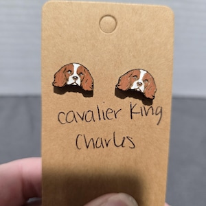 Cavalier king charles stud earrings-laser cut and engraved wood stud earrings-king charles dog studs-charles spaniel dog earrings-