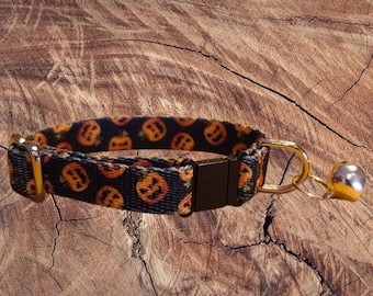 Jack o lanterns adjustable breakaway nylon cat collar with bell-pumpkins cat collar-halloween cat collar-cat collar-Halloween collar