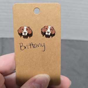Brittany stud earrings-laser cut and engraved wood stud earrings-brittany dog studs-brittany dog earrings-stud brittany earrings-handpainted