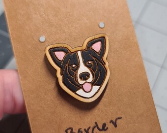 Border Collie Pin-border collie pin-dog head pin-dog breed pin-border dog face pin-wood pin-collie