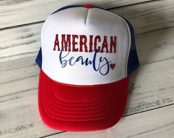 American Beauty Red White Blue Trucker Hat