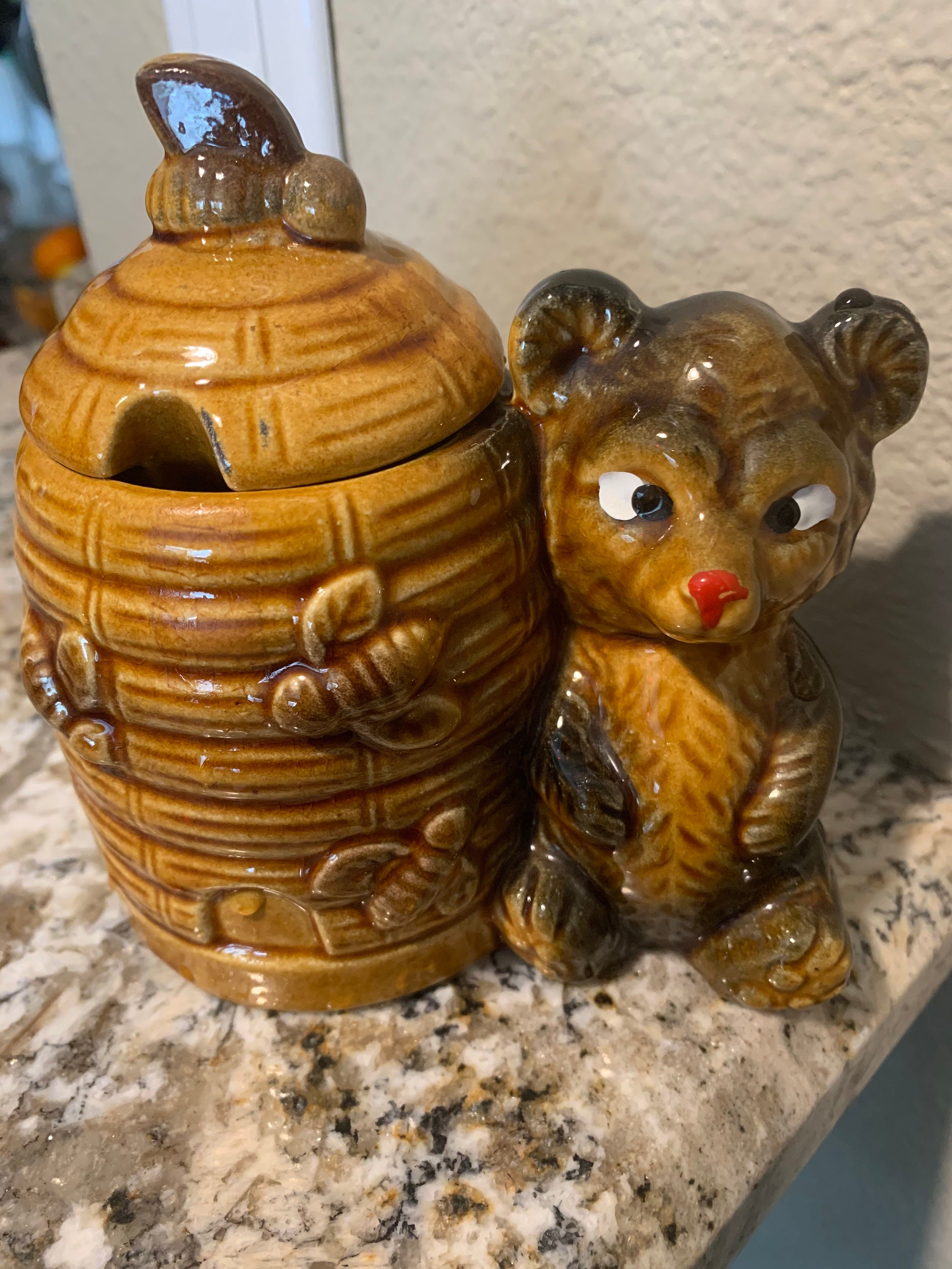Vintage Bear Ceramic Honey Jar Etsy