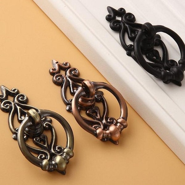 Drawer Handle Antique Bronze Copper Black Drop Ring Pulls Handles / Cabinet Handle Pull Knob Furniture Hardware