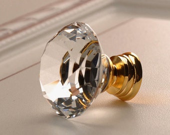 Glass Knobs / Crystal Knobs / Dresser Knobs / Drawer Pulls Handles Knob Clear Gold / Kitchen Cabinet Knobs Pull Handle Hardware Transparent