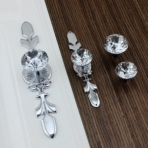 Drawer Knobs Pulls Handles Rhinestone Silver Chrome Clear Dresser Knobs Glass Kitchen Cabinet Knobs Door Knobs Furniture Bling Back Plate