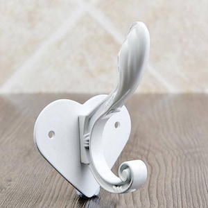 White Wall Hooks / Unique Vintage Look Hook / Metal White Finish Rustic Home Decor / Rare Cottage Chic Decorative Hat Coat Hangers