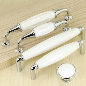 3.75" 5" White Dresser Pulls Drawer Pull Porcelain / Cabinet Door Pulls Knobs / Furniture Hardware Ceramic Dresser Handle 96 128mm