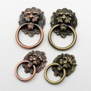 Lion - Drawer Pull Knobs Handles Dresser Drop Pulls Rings / Antique Bronze Lion Door Knocker Cabinet Knob Handle Vintage Hardware