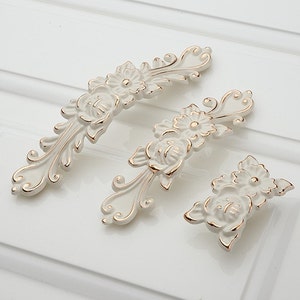 Shabby Chic Dresser Pulls Handles  Drawer Knobs White Gold Silver / French Country Kitchen Cabinet Handle Pull Antique Furniture Hardware