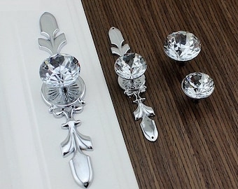 Drawer Knobs Pulls Handles Rhinestone Silver Chrome Clear Dresser Knobs Glass Kitchen Cabinet Knobs Door Knobs Furniture Bling Back Plate