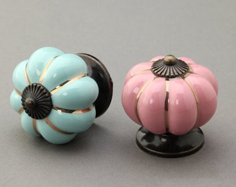 Ceramic Pumpkin Knobs Dresser Knobs Drawer Knobs Pulls Handles Kitchen Cabinet Knobs Pulls Vintage Furniture Hardware Antique Bronze Pink