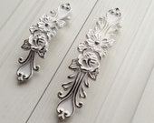 3.75 5 Shabby Chic Dresser Drawer Pulls Handles White Silver French Country Kitchen Cabinet Handle Pull Antique Furniture Hardware