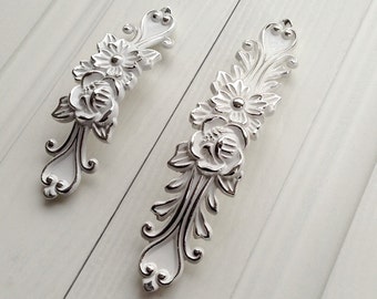 3.75“ 5”Shabby Chic Dresser Drawer Pulls Handles White Silver / French Country Kitchen Cabinet Handle Pull Antique Furniture Hardware