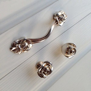 Knob Rose Knobs Flower Dresser Knob Pulls Drawer Pull Handles Antique Silver Kitchen Cabinet Door Handle Furniture Decorative