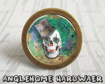Clown Skull- Drawer Knobs Pulls Handles / Kitchen Cabinet Knobs Handle Pull / Antique Brass Dresser Drawer Knobs Furniture Hardware
