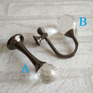 Glass Decorative Hooks / Wall Hooks Clear Silver Metal / Crystal Curtain Tieback Hooks / Coat Hangers / Shabby Chic French Art Deco