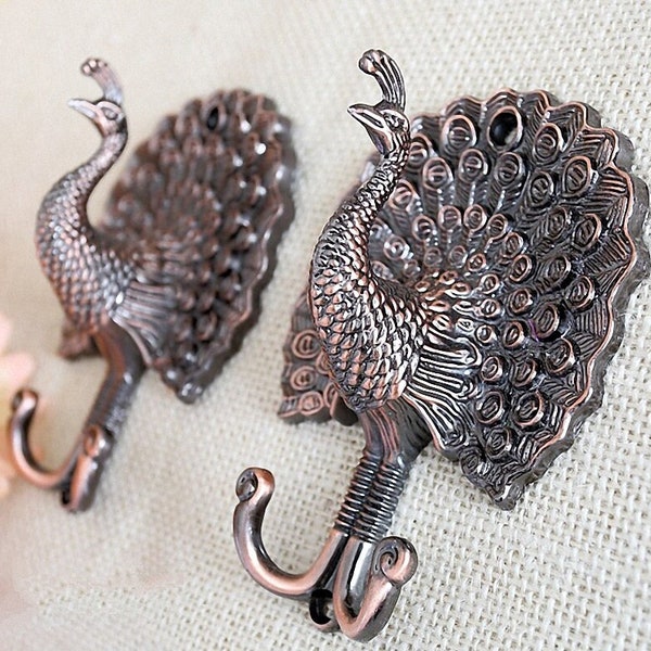 Peacock Decorative Wall Hook Metal Wall Hooks / Antique Red Copper / Silver Curtain Tie Backs Hardware Hanger Coat Rack Hangers Unique