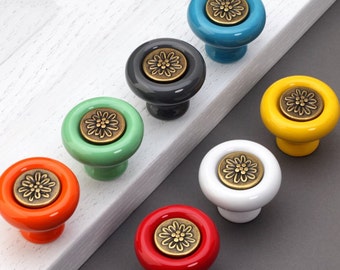 Colorful Knobs Kitchen Cabinet Door Knobs Dresser Knobs Pulls Drawer Knobs Pulls Handles Ceramic Antique Blue Red Green White Orange Yellow