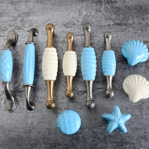 3.75" 5" Blue Ceramic Dresser Knobs Pulls Drawer Knobs Pulls Handles Antique Silver Bronze Kitchen Cabinet Door Handle Pull Furniture Knobs