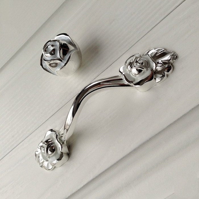 Rose Knobs Flower Dresser Knob Pulls Drawer Pull Handles Etsy