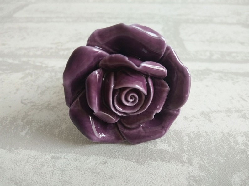 Purple Knobs Rose Flower Handles Pulls / Chic Dresser Knobs Etsy