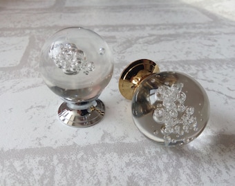 Bubble Glass Knobs Crystal Knob Drawer Knobs Dresser Pulls Handles Kitchen Cabinet Knob Decorative Knobs Pull Handle Hardware Clear Silver